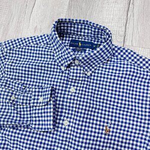 Ralph Lauren Oxford Stretch Shirt M Blue Color Men's Slim Fit Button Down Checks